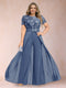A-Line/Princess Scoop Short Sleeves Plus Size Mother of the Bride Jumpsuit with Applique