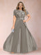 A-Line/Princess Scoop Short Sleeves Plus Size Mother of the Bride Jumpsuit with Applique