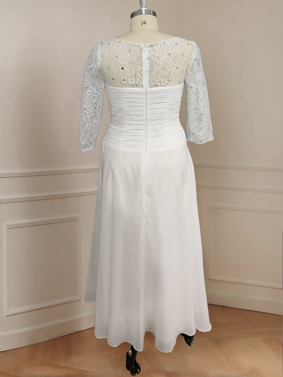 A-Line/Princess Scoop 3/4 Sleeves Plus Size Mother of the Bride Dresses with Applique