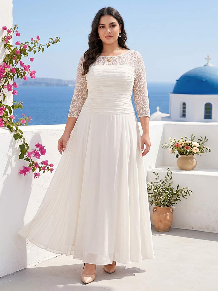 A-Line/Princess Scoop 3/4 Sleeves Plus Size Mother of the Bride Dresses with Applique