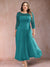 A-Line/Princess Scoop 3/4 Sleeves Plus Size Mother of the Bride Dresses with Applique