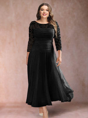 A-Line/Princess Scoop 3/4 Sleeves Plus Size Mother of the Bride Dresses with Applique