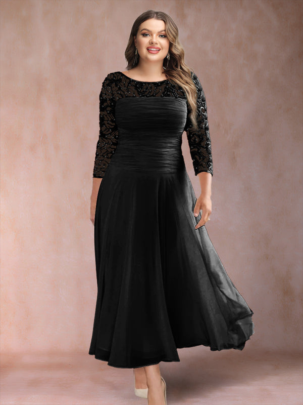 A-Line/Princess Scoop 3/4 Sleeves Plus Size Mother of the Bride Dresses with Applique