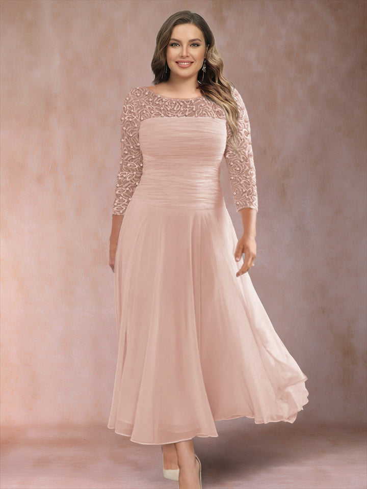 A-Line/Princess Scoop 3/4 Sleeves Plus Size Mother of the Bride Dresses with Applique