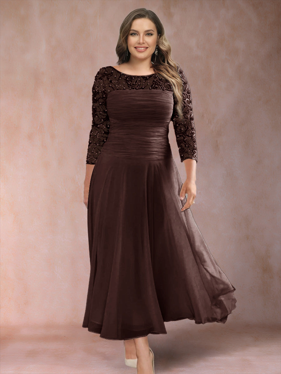 A-Line/Princess Scoop 3/4 Sleeves Plus Size Mother of the Bride Dresses with Applique