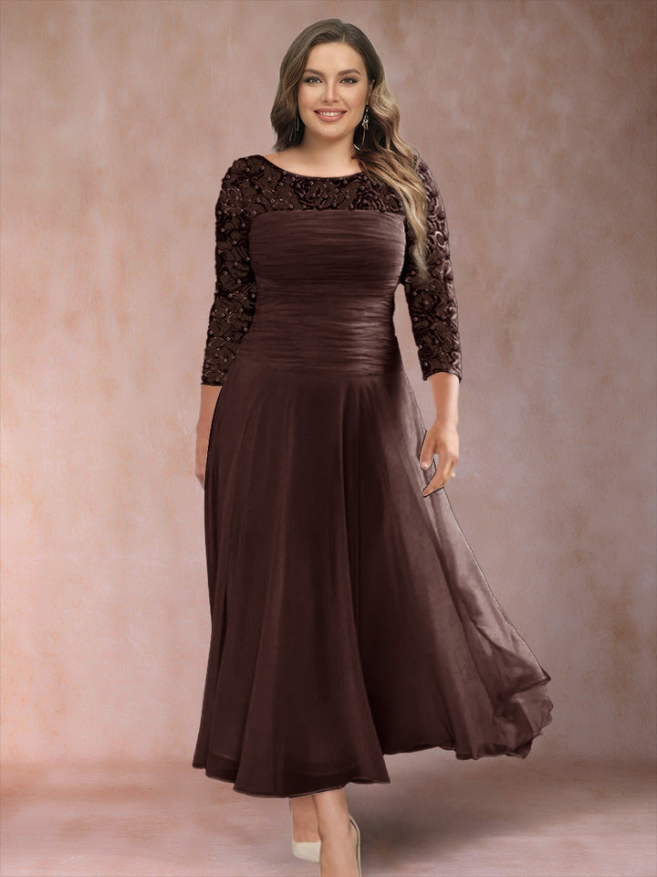 A-Line/Princess Scoop 3/4 Sleeves Plus Size Mother of the Bride Dresses with Applique