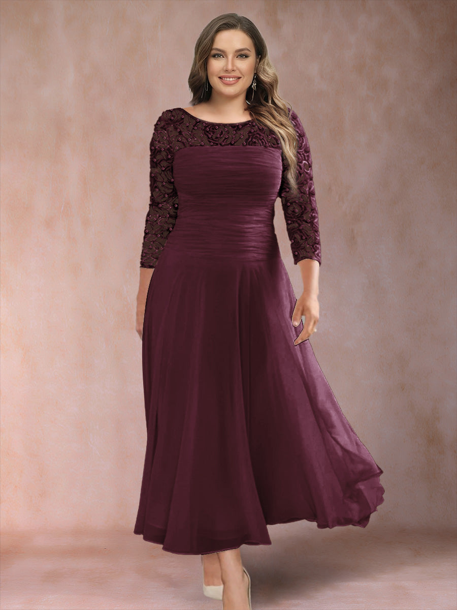 A-Line/Princess Scoop 3/4 Sleeves Plus Size Mother of the Bride Dresses with Applique