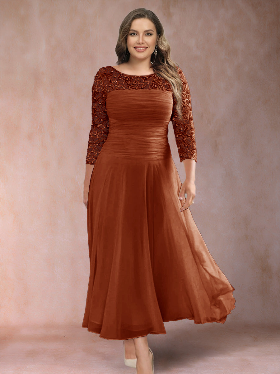 A-Line/Princess Scoop 3/4 Sleeves Plus Size Mother of the Bride Dresses with Applique