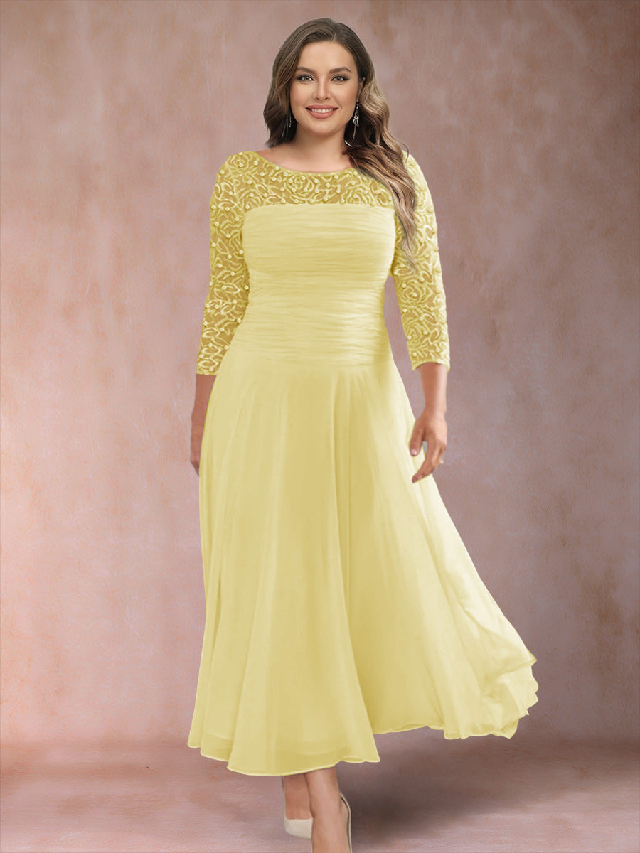 A-Line/Princess Scoop 3/4 Sleeves Plus Size Mother of the Bride Dresses with Applique