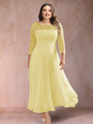 A-Line/Princess Scoop 3/4 Sleeves Plus Size Mother of the Bride Dresses with Applique