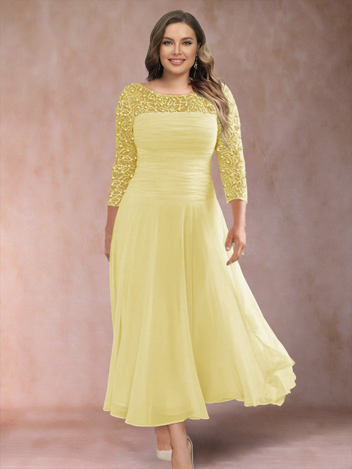A-Line/Princess Scoop 3/4 Sleeves Plus Size Mother of the Bride Dresses with Applique