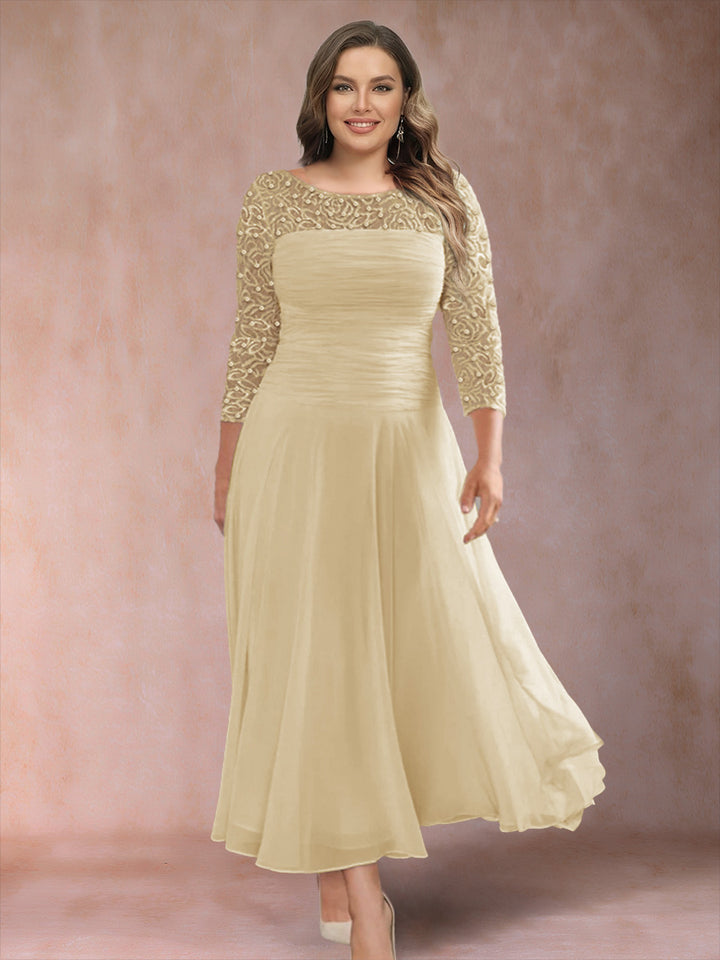 A-Line/Princess Scoop 3/4 Sleeves Plus Size Mother of the Bride Dresses with Applique