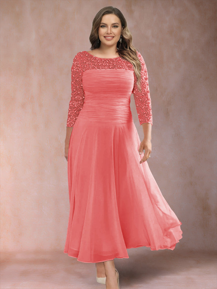 A-Line/Princess Scoop 3/4 Sleeves Plus Size Mother of the Bride Dresses with Applique