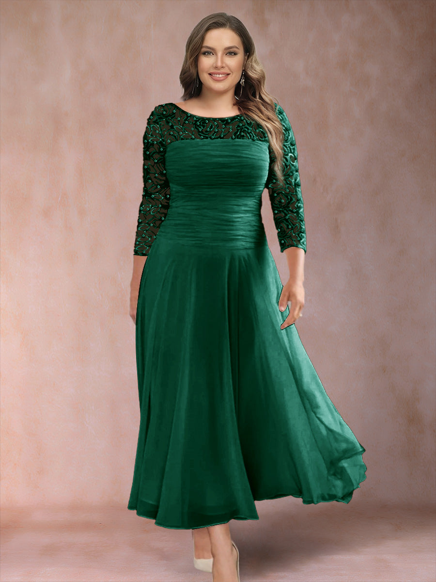 A-Line/Princess Scoop 3/4 Sleeves Plus Size Mother of the Bride Dresses with Applique