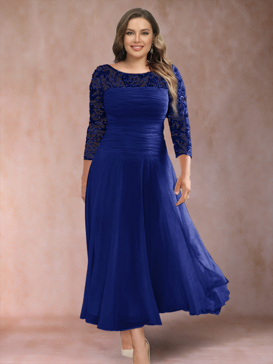 A-Line/Princess Scoop 3/4 Sleeves Plus Size Mother of the Bride Dresses with Applique