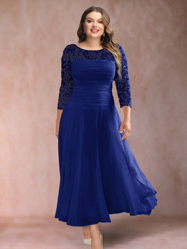 A-Line/Princess Scoop 3/4 Sleeves Plus Size Mother of the Bride Dresses with Applique