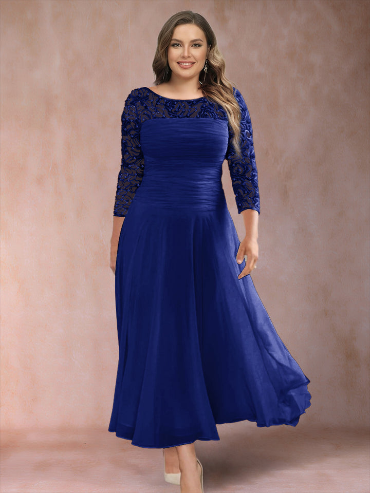 A-Line/Princess Scoop 3/4 Sleeves Plus Size Mother of the Bride Dresses with Applique
