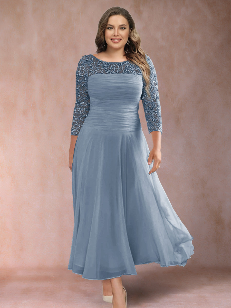 A-Line/Princess Scoop 3/4 Sleeves Plus Size Mother of the Bride Dresses with Applique