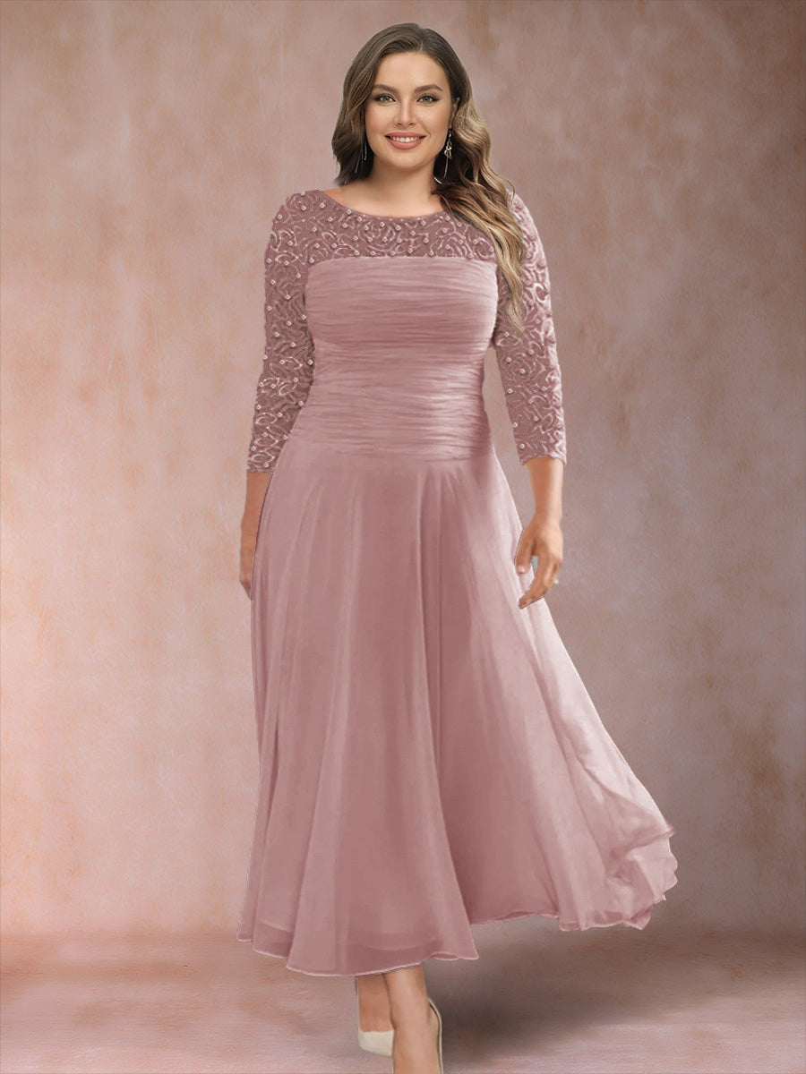 A-Line/Princess Scoop 3/4 Sleeves Plus Size Mother of the Bride Dresses with Applique