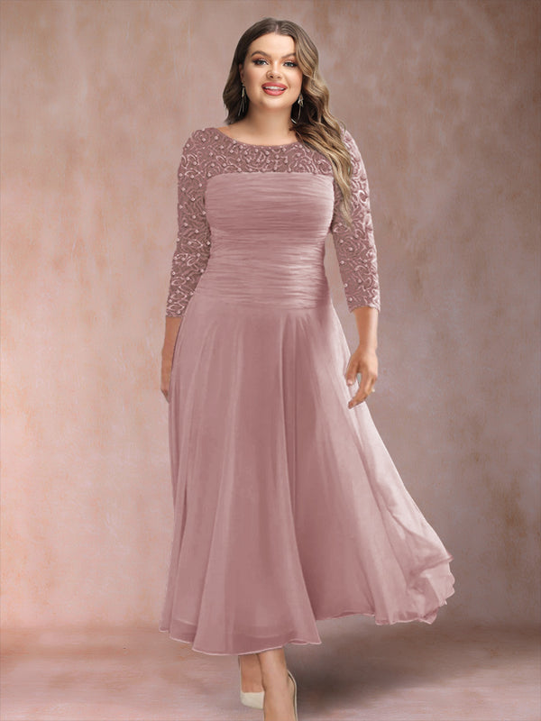A-Line/Princess Scoop 3/4 Sleeves Plus Size Mother of the Bride Dresses with Applique