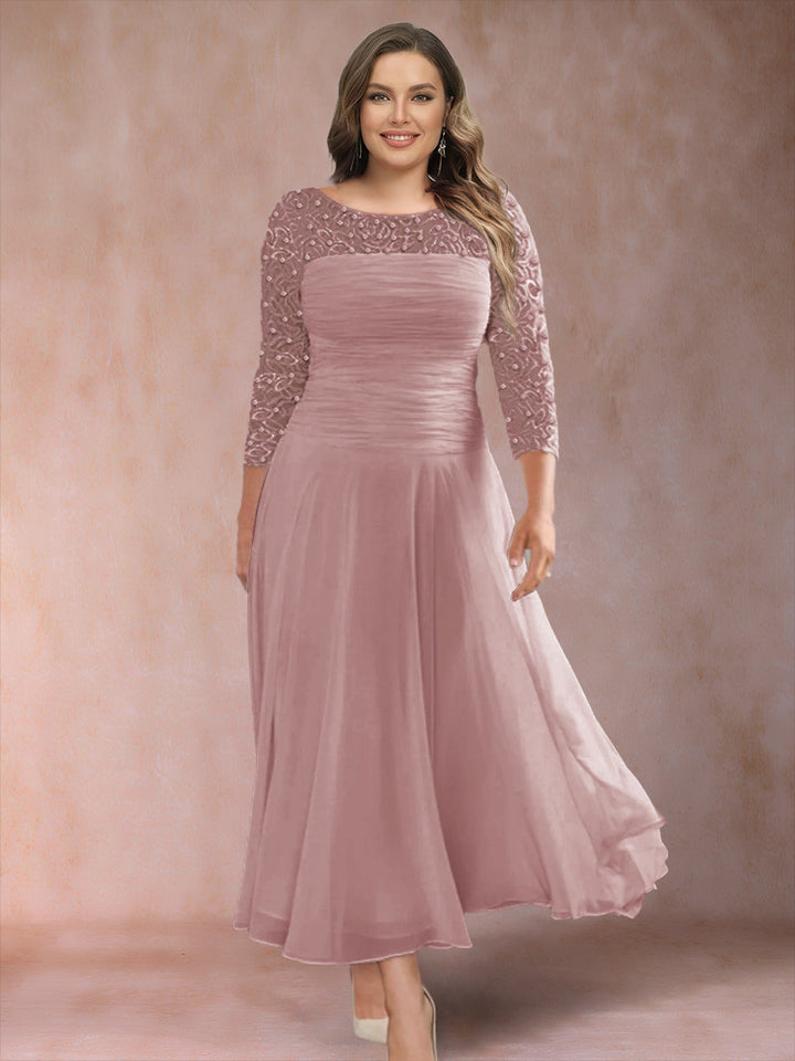 A-Line/Princess Scoop 3/4 Sleeves Plus Size Mother of the Bride Dresses with Applique
