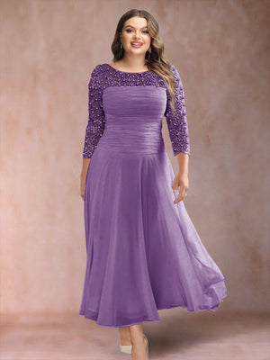 A-Line/Princess Scoop 3/4 Sleeves Plus Size Mother of the Bride Dresses with Applique