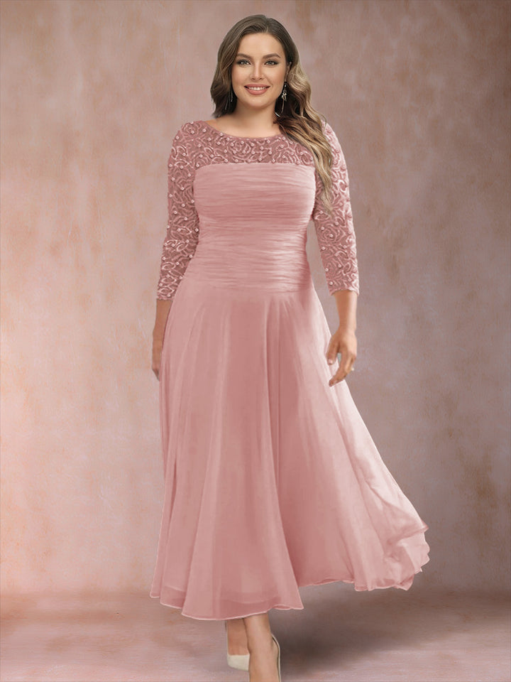 A-Line/Princess Scoop 3/4 Sleeves Plus Size Mother of the Bride Dresses with Applique