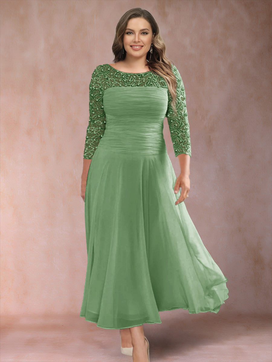 A-Line/Princess Scoop 3/4 Sleeves Plus Size Mother of the Bride Dresses with Applique