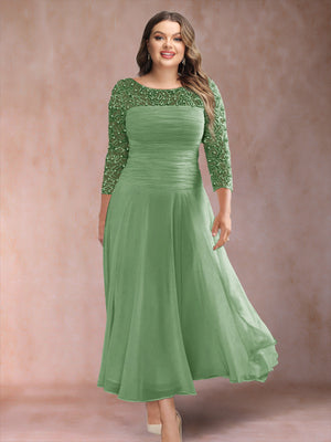 A-Line/Princess Scoop 3/4 Sleeves Plus Size Mother of the Bride Dresses with Applique