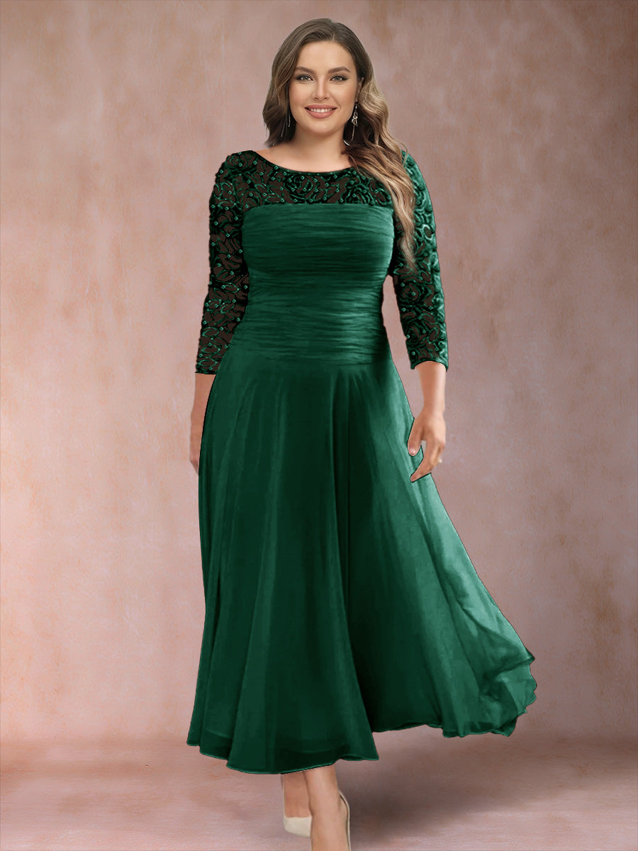 A-Line/Princess Scoop 3/4 Sleeves Plus Size Mother of the Bride Dresses with Applique