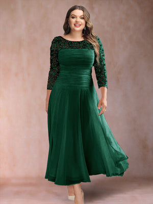 A-Line/Princess Scoop 3/4 Sleeves Plus Size Mother of the Bride Dresses with Applique