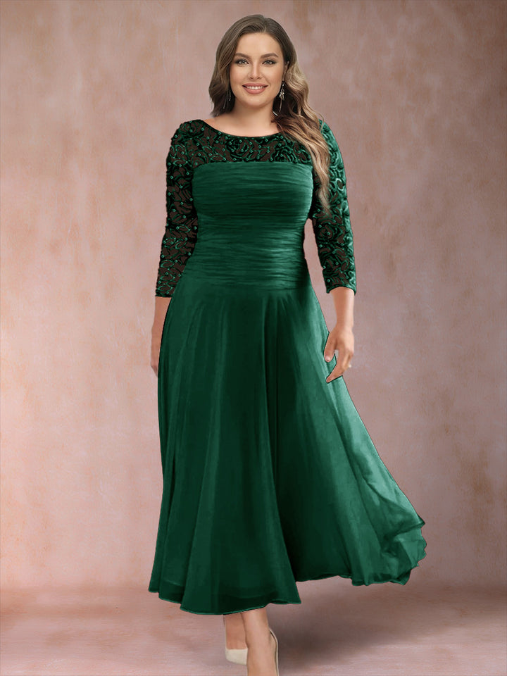 A-Line/Princess Scoop 3/4 Sleeves Plus Size Mother of the Bride Dresses with Applique