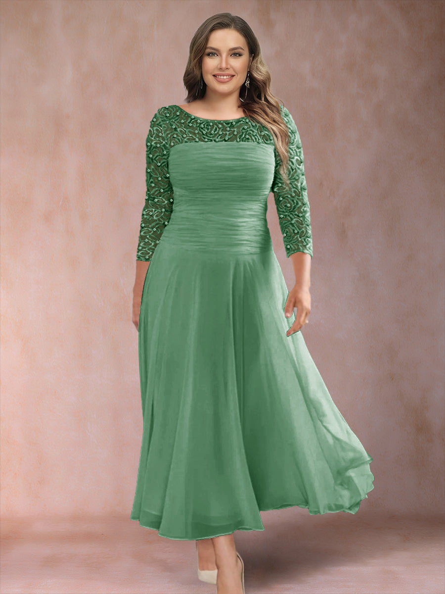 A-Line/Princess Scoop 3/4 Sleeves Plus Size Mother of the Bride Dresses with Applique