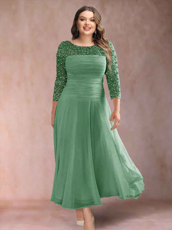 A-Line/Princess Scoop 3/4 Sleeves Plus Size Mother of the Bride Dresses with Applique