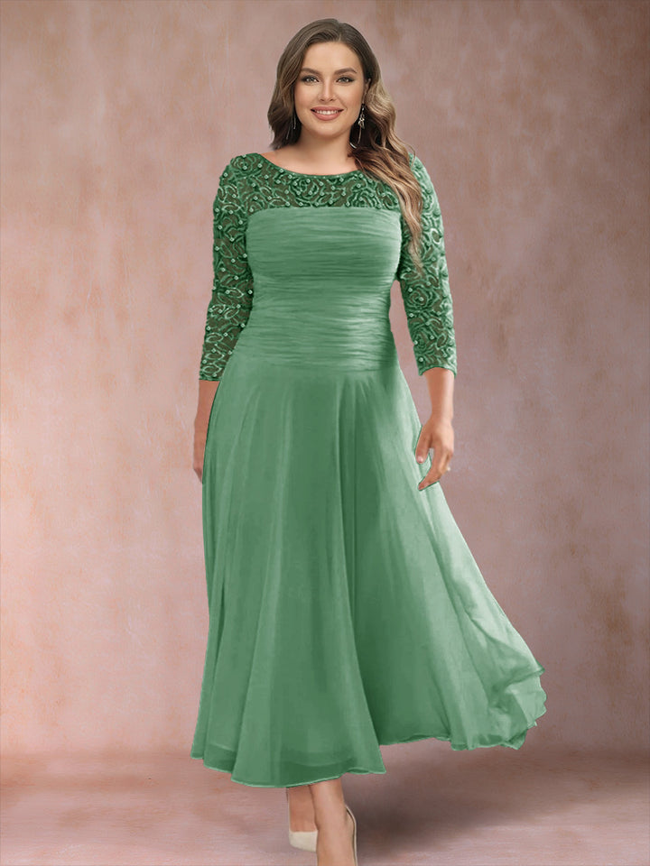 A-Line/Princess Scoop 3/4 Sleeves Plus Size Mother of the Bride Dresses with Applique