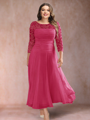 A-Line/Princess Scoop 3/4 Sleeves Plus Size Mother of the Bride Dresses with Applique