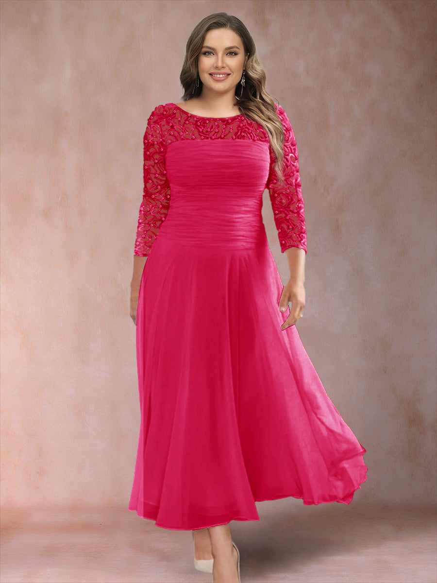 A-Line/Princess Scoop 3/4 Sleeves Plus Size Mother of the Bride Dresses with Applique