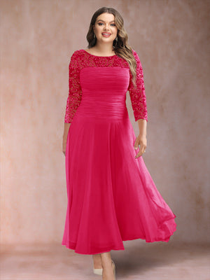 A-Line/Princess Scoop 3/4 Sleeves Plus Size Mother of the Bride Dresses with Applique