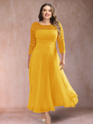 A-Line/Princess Scoop 3/4 Sleeves Plus Size Mother of the Bride Dresses with Applique