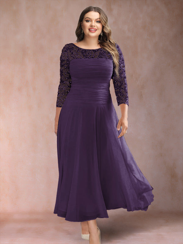 A-Line/Princess Scoop 3/4 Sleeves Plus Size Mother of the Bride Dresses with Applique