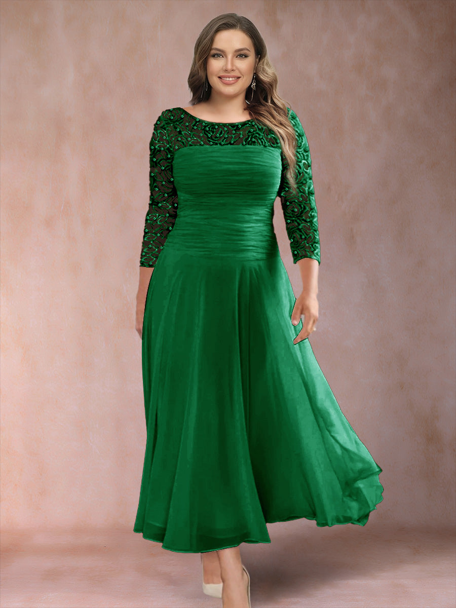 A-Line/Princess Scoop 3/4 Sleeves Plus Size Mother of the Bride Dresses with Applique