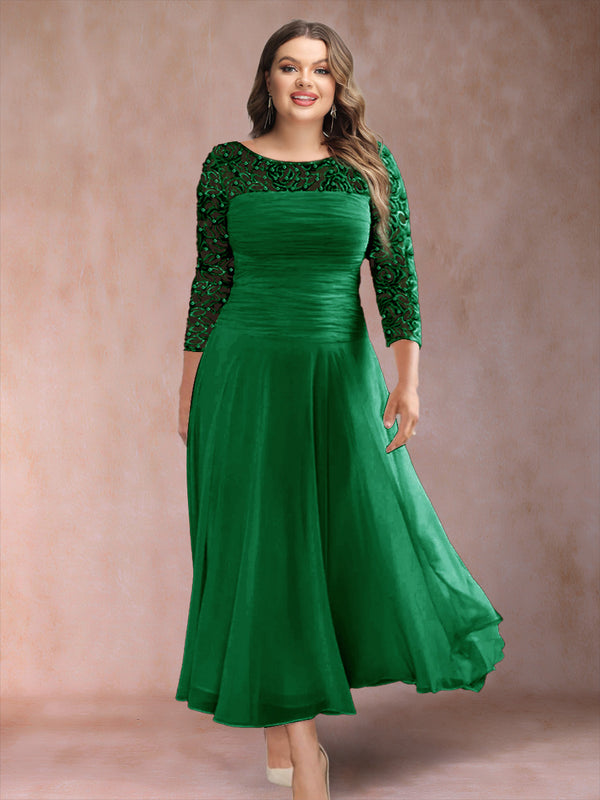 A-Line/Princess Scoop 3/4 Sleeves Plus Size Mother of the Bride Dresses with Applique