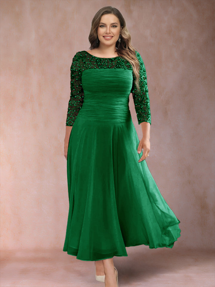 A-Line/Princess Scoop 3/4 Sleeves Plus Size Mother of the Bride Dresses with Applique