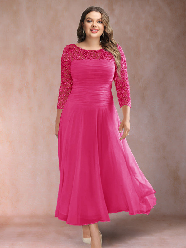 A-Line/Princess Scoop 3/4 Sleeves Plus Size Mother of the Bride Dresses with Applique
