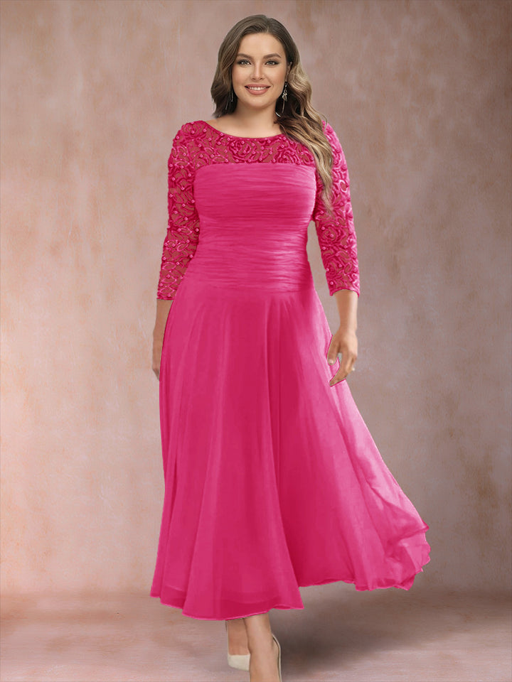 A-Line/Princess Scoop 3/4 Sleeves Plus Size Mother of the Bride Dresses with Applique