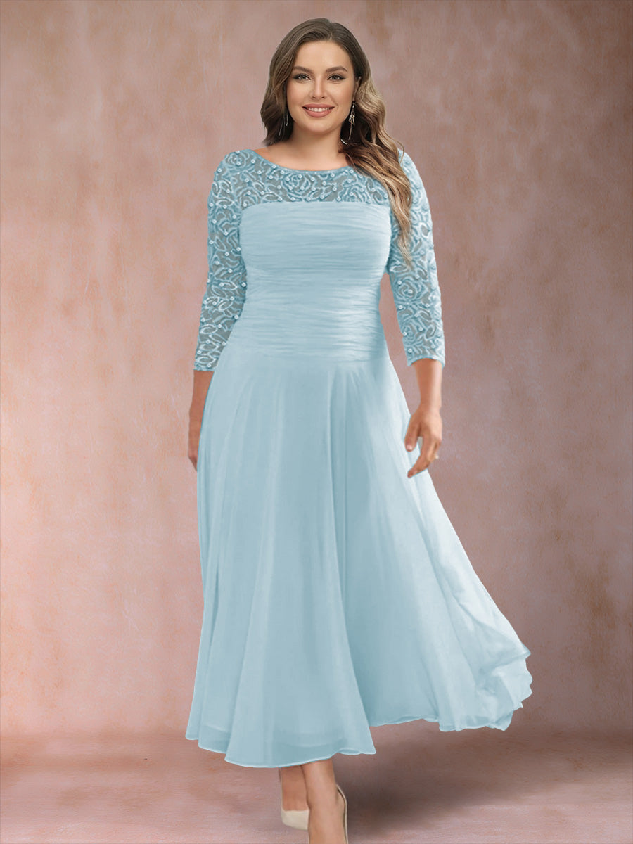 A-Line/Princess Scoop 3/4 Sleeves Plus Size Mother of the Bride Dresses with Applique