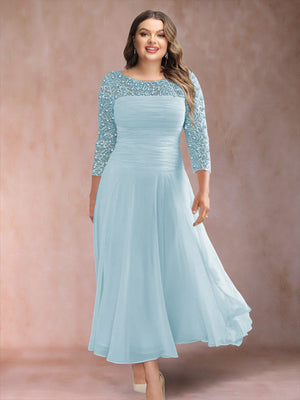 A-Line/Princess Scoop 3/4 Sleeves Plus Size Mother of the Bride Dresses with Applique