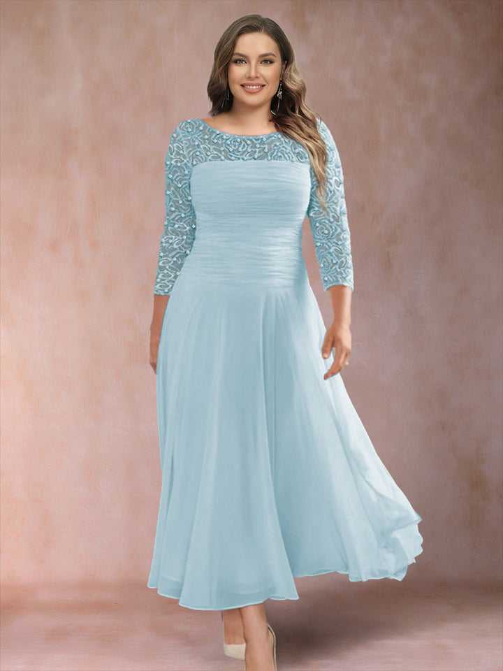 A-Line/Princess Scoop 3/4 Sleeves Plus Size Mother of the Bride Dresses with Applique