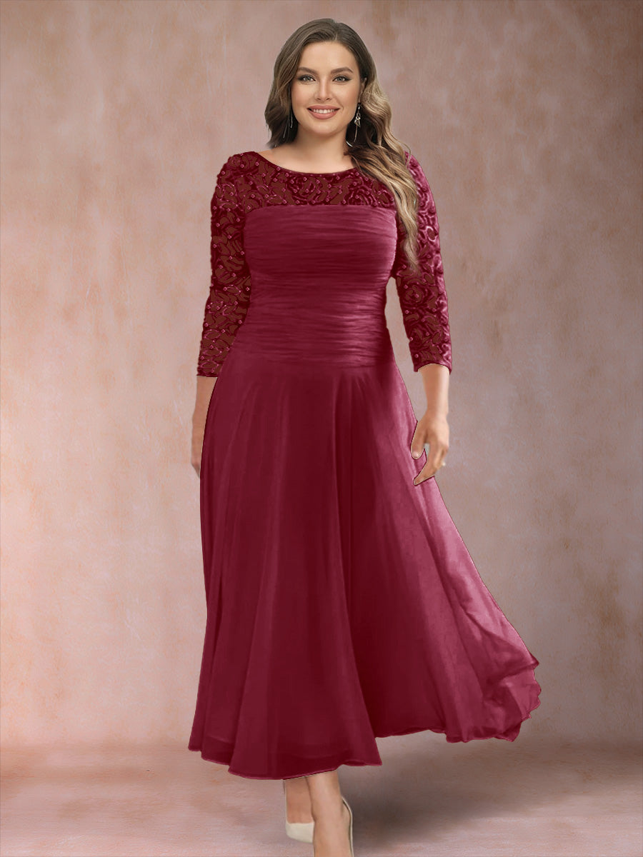 A-Line/Princess Scoop 3/4 Sleeves Plus Size Mother of the Bride Dresses with Applique