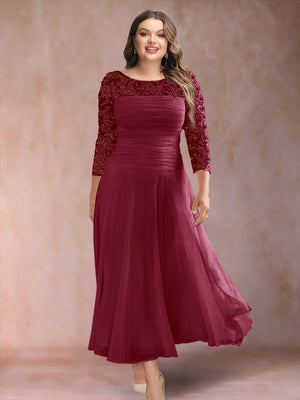 A-Line/Princess Scoop 3/4 Sleeves Plus Size Mother of the Bride Dresses with Applique